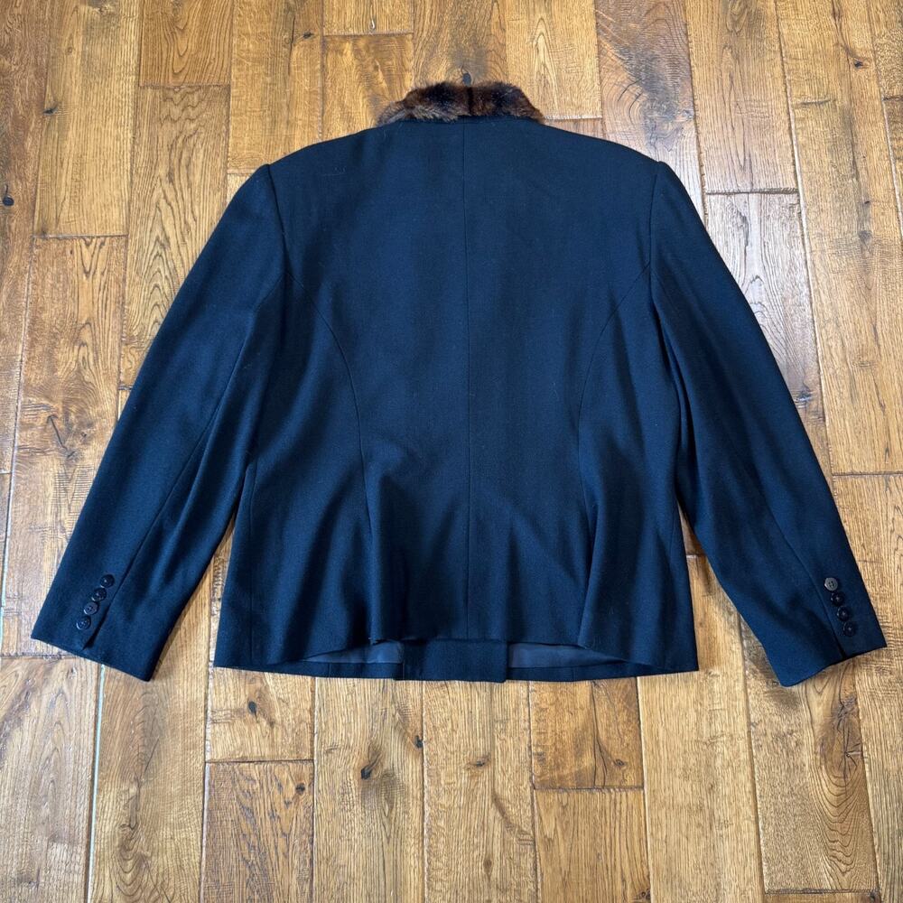 90s Ralph Lauren 100% Lambs Wool Jacket Suit Womens Sz 16 Faux Fur Collar Black - Picture 7 of 12